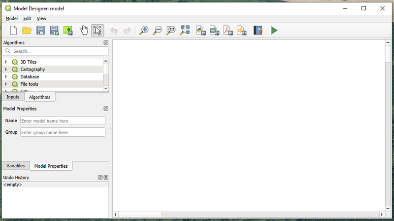 Blank new model designer in QGIS