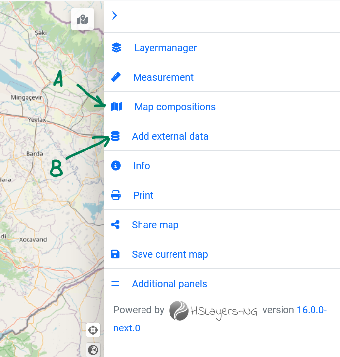Map compositions and Add external data panels