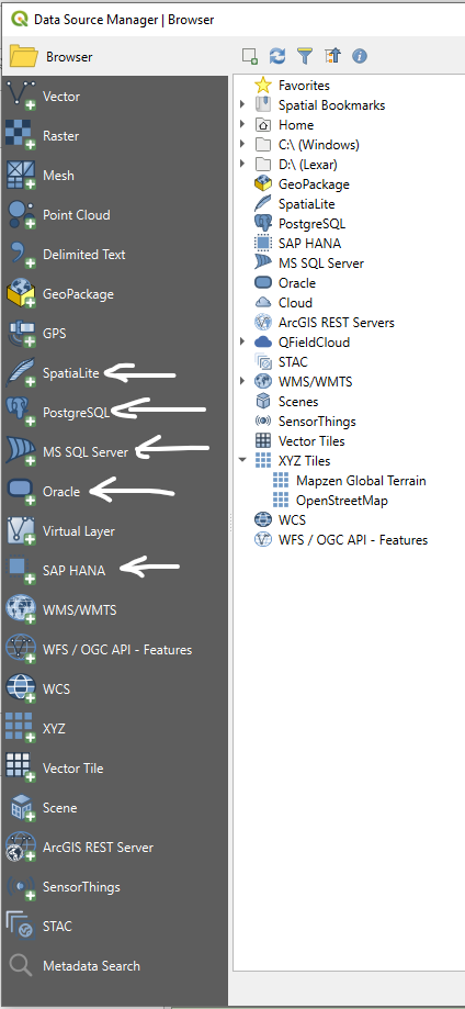 QGIS Database Connection Options