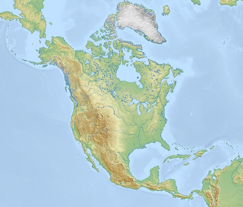 Physical map of North America