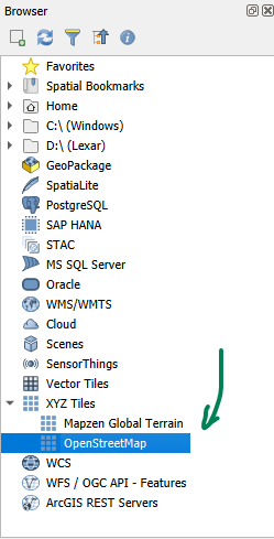 Adding an OpenStreetMap basemap from the browser window.