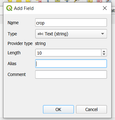 Adding a field for text attribute to specify a crop type.